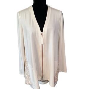 LOGO Lounge Size Small Zip Front Jacket Ivory Lightweight Lace Overlay Pockets